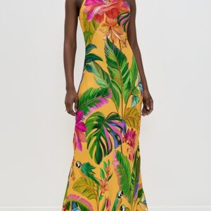 FARM Rio Birds Singing Yellow Slip Maxi Dress
