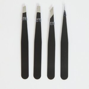 Black 4 Pcs Stainless Steel Tweezers Set