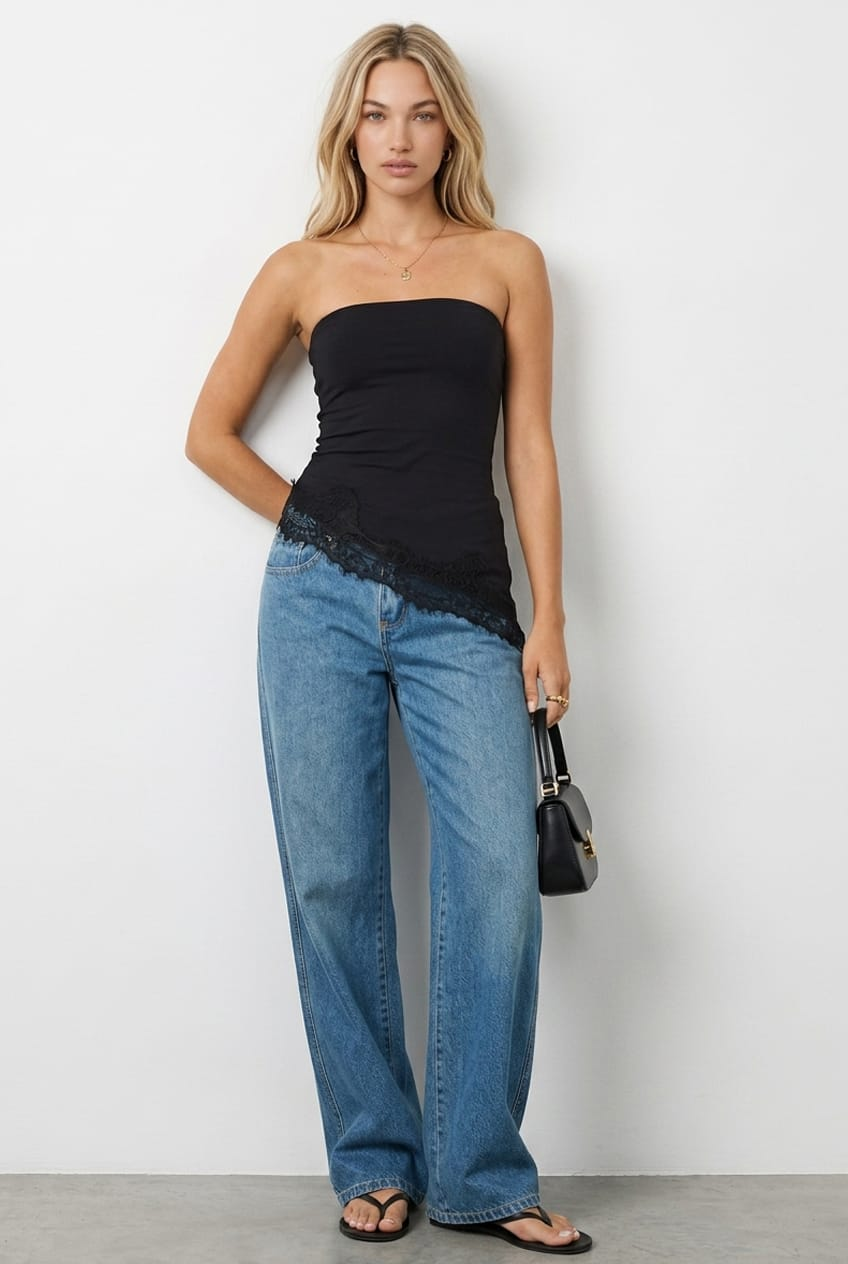 Ally Fashion Black Asymmetrical Long Line Bandeau Top