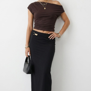 Ally Fashion Black Beaded Maxi Skirt Elastic Waist Winter Jersey Black Beaded Maxi Skirt Elastic Waist Winter Jersey
