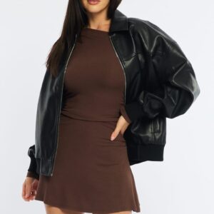 Black Bomber Jacket Faux Leather