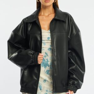 Black Bomber Jacket Faux Leather