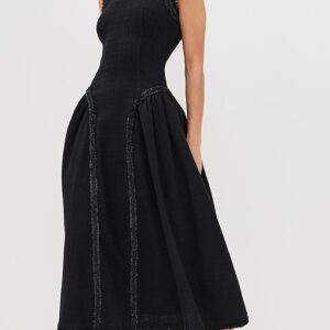 Self Portrait Black Boucle Sleeveless Midi Dress