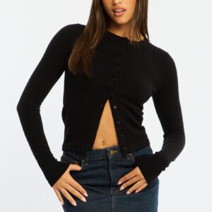 Black Button Down Fitted Cardigan
