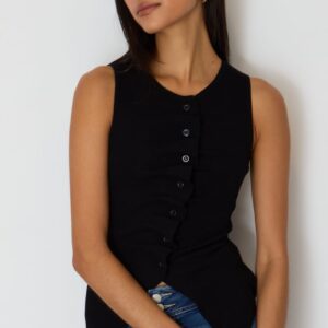 Ally Fashion Black Button Knit Top