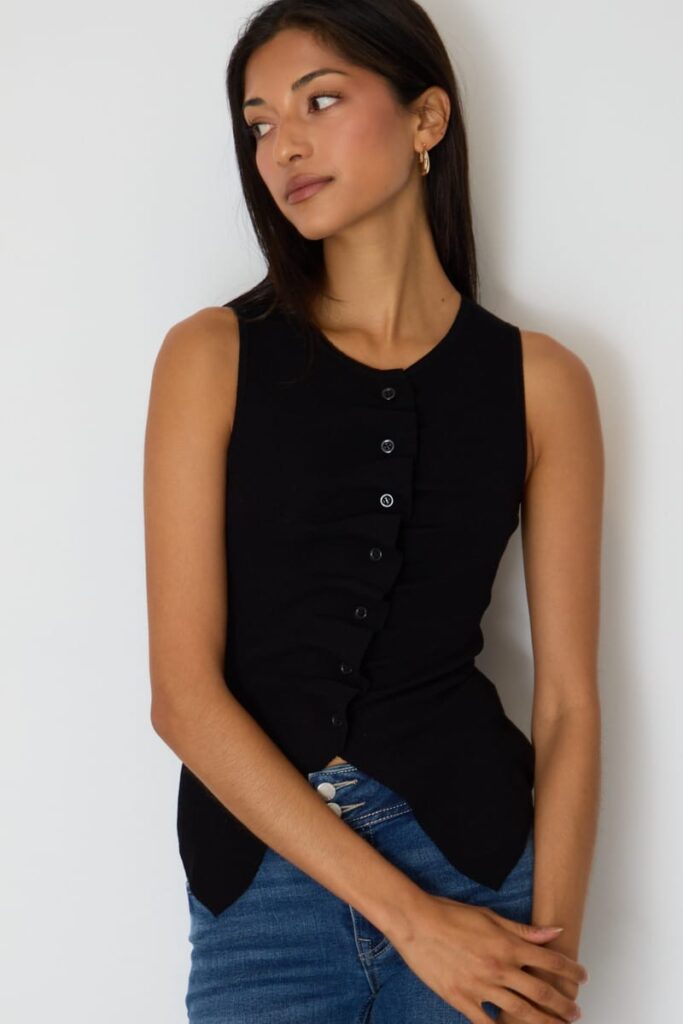 Ally Fashion Black Button Knit Top