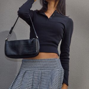 Ally Fashion Black Check Pleated Mini Skort Skirt Mid Rise Shorts Lined