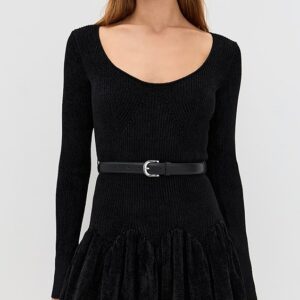 Self Portrait Black Chenille Knit Mini Dress