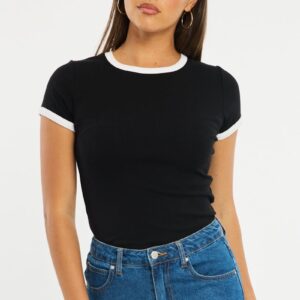 Black Contrast Top Short Sleeve
