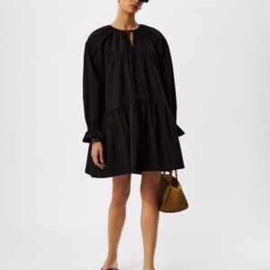 Black Cotton Tiered Mini Dress