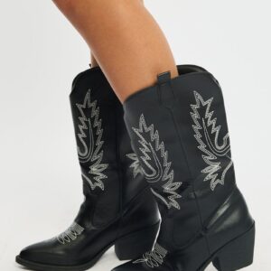 Black Embroidered Western Cowboy Boots