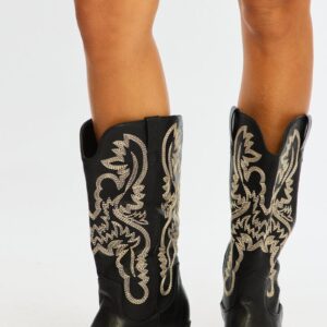 Black Embroidered Western Cowboy Boots