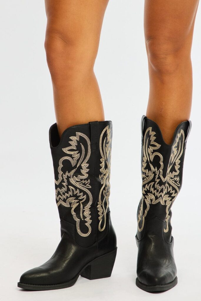 Ally Fashion Black Embroidered Western Cowboy Boots Black Embroidered Western Cowboy Boots