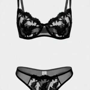 Ally Fashion Black Embroidery Lingerie Set