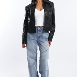 Black Faux Leather Jacket Long Sleeve