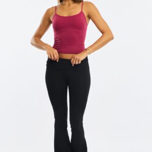 Black Flare Leg Pants Folded Waist