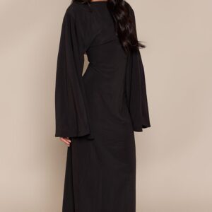 Black Floaty Woven Flared Sleeve Maxi Dress
