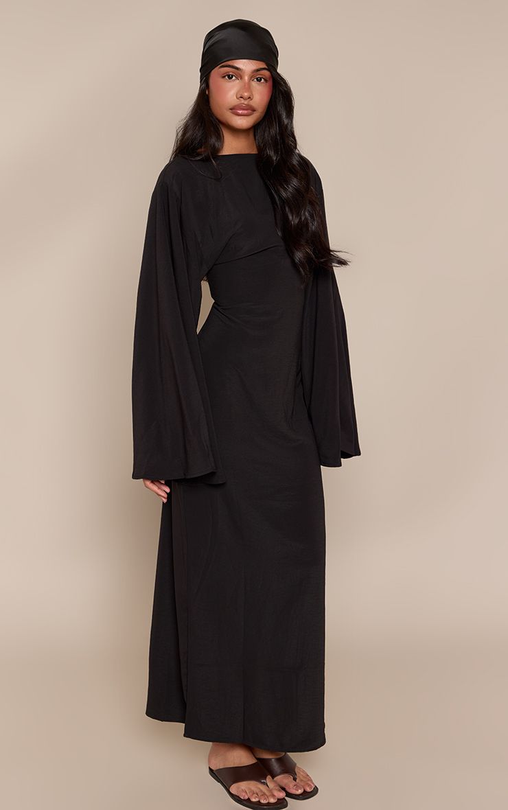 PrettyLittleThing Black Floaty Woven Flared Sleeve Maxi Dress