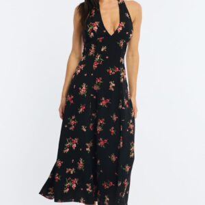 Ally Fashion Black Floral Halter Neck Midi Dress Black Floral Halter Neck Midi Dress