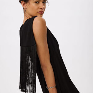 Black Fringe Back Midi Dress