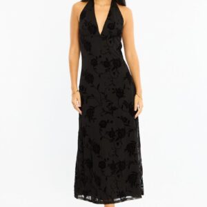 Black Halter Neck Dress Burnout