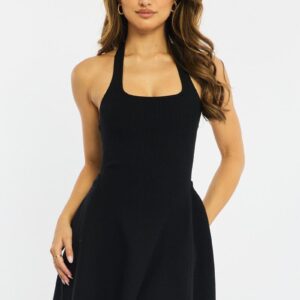 Black Halter Neck Knit Dress