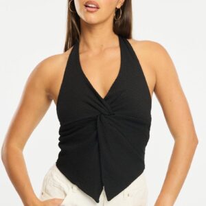 Black Halter Neck Top Textured