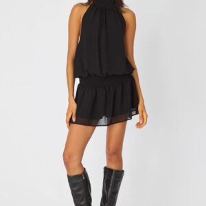 Black High Neck Dress Mini Chiffon