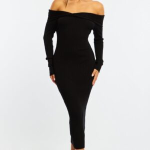 Black Knit Dress Long Sleeve Maxi