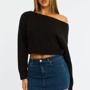 Ally Fashion Black Knit Top Off Shoulder Long Sleeve Black Knit Top Off Shoulder Long Sleeve