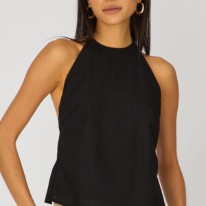 Ally Fashion Black Linen Top Sleeveless Halter Neck Black Linen Top Sleeveless Halter Neck
