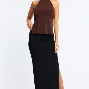 Black Maxi Skirt Elasticated Waist Side Split