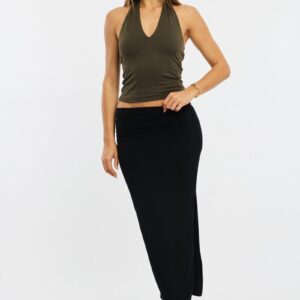 Ally Fashion Black Maxi Skirt Elasticated Waist Side Split Lined