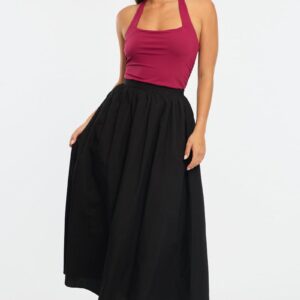 Ally Fashion Black Maxi Skirt High Rise A-line Volume Cotton Black Maxi Skirt High Rise A-line Volume Cotton