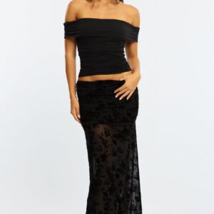 Black High Waisted Burnout Maxi Skirt | Ally Fashion