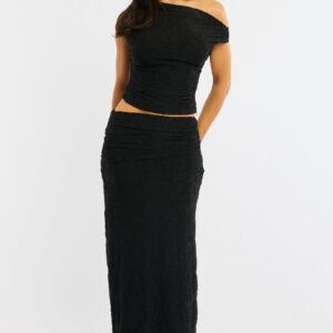 Ally Fashion Black Maxi Skirt Textured Gathered Waist Stretch Lined Black Maxi Skirt Textured Gathered Waist Stretch Lined