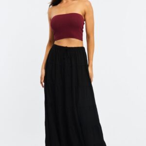 Ally Fashion Black Maxi Skirt Tiered High Rise Linen Blend Black Maxi Skirt Tiered High Rise Linen Blend