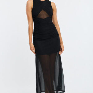 Black Midi Dress Cut Out Detail Mesh