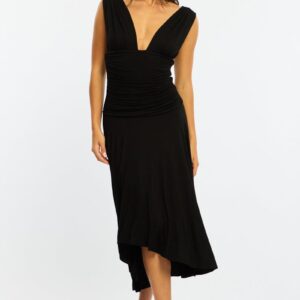 Black Midi Dress Hanky Hem