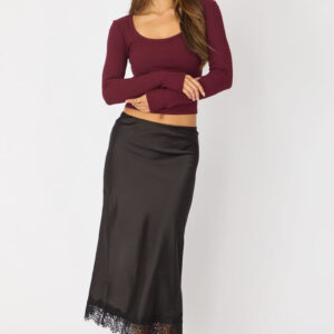 Black Midi Lace Hem Skirt