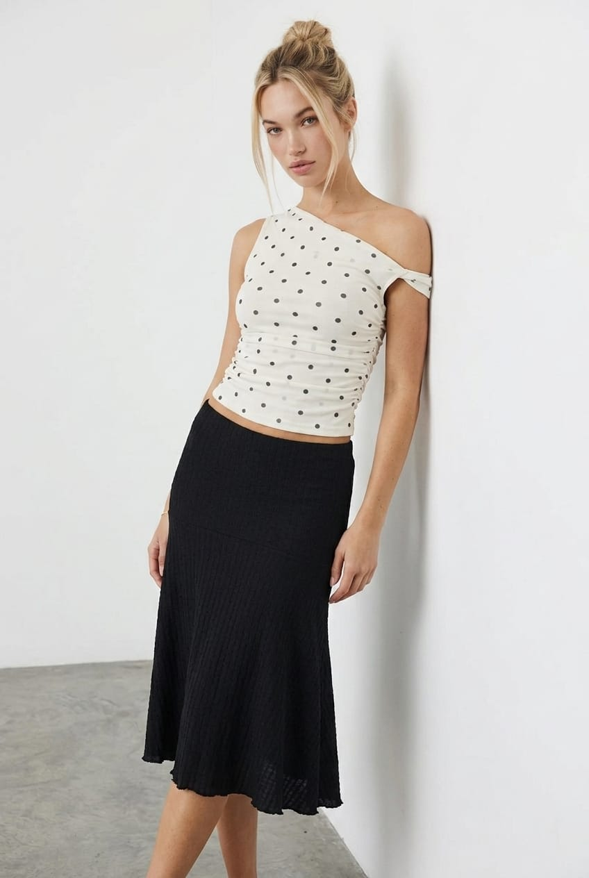 Ally Fashion Black Midi Skirt Elastic Waist Textured Lined