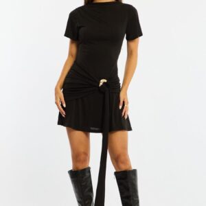 Ally Fashion Black Mini Dress Drape Detail