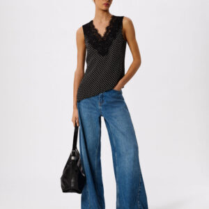 Black Mini Spot Lace Trim Top Black Mini Spot Lace Trim Top