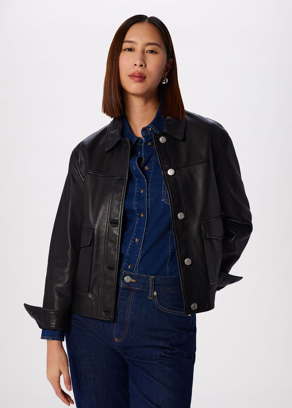 Black Natia Leather Western Jacket - Image 3
