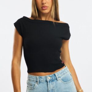 Black One Shoulder Knit Top