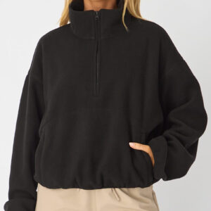 Ally Fashion Black Oversized Fit Long Sleeve Fleece Sweater