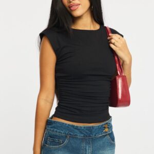 Ally Fashion Black Ruched Cap Sleeve Tee Black Ruched Cap Sleeve Tee