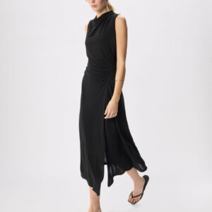 Black Ruched Halter Jersey Dress