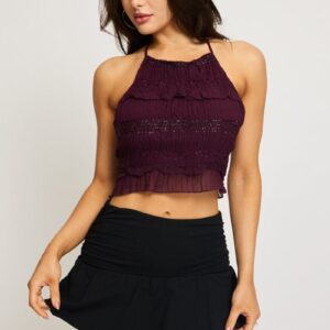 Black Ruched Waist Mini Skort Skirt Shorts Lined