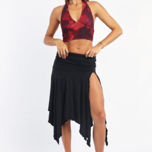 Ally Fashion Black Scarf Hem Skirt High Rise Midi Asymm Supersoft